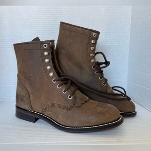 Justin Boots Drennan 7 Inch Lace Up Roper  Mens Brown Casual Boots 8.5D